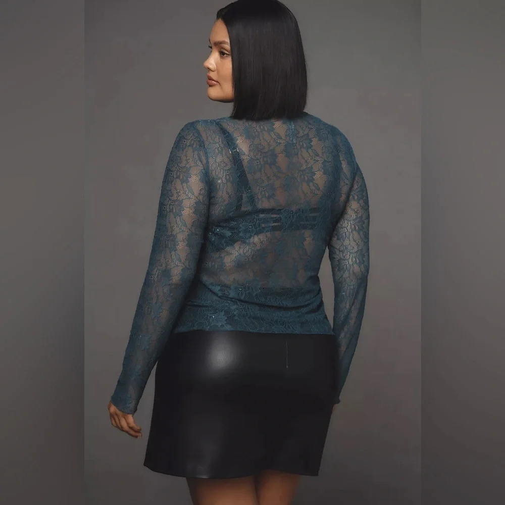 NWT! By Anthropologie Turquoise Lace Layering Turtleneck - Size XXS 🪄